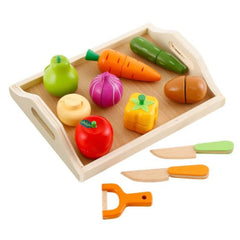 Set Montessori,tavita cu legume si fructe de taiat,12 piese,lemn,multicolor,+3 ani cod (000021-1)